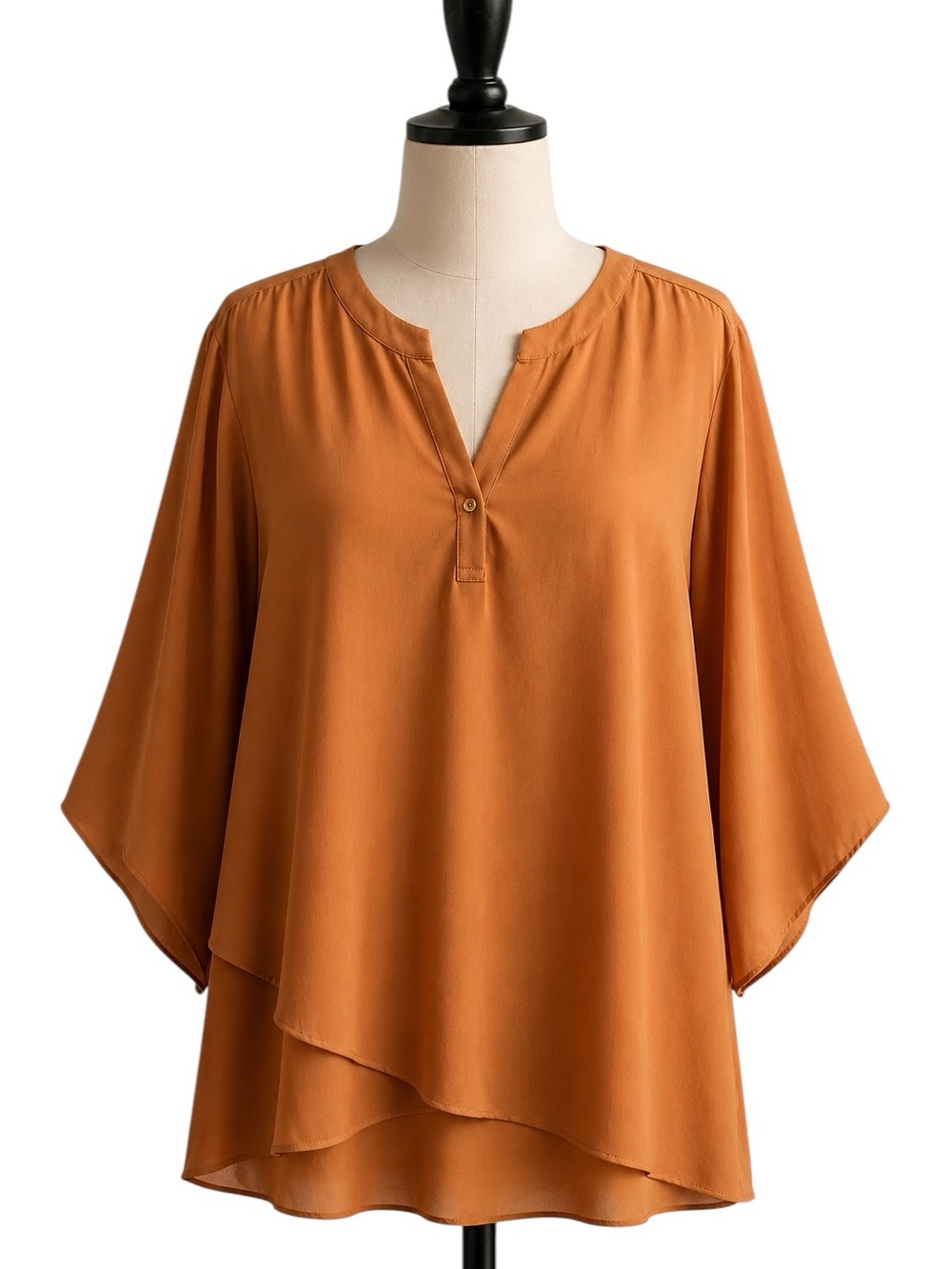 Layered Split-Neck Tunic in Rust Orange, Size M